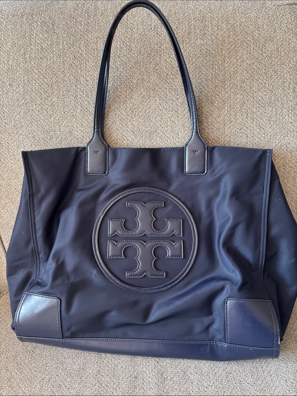 Tory Burch Navy Logo Nylon Tote